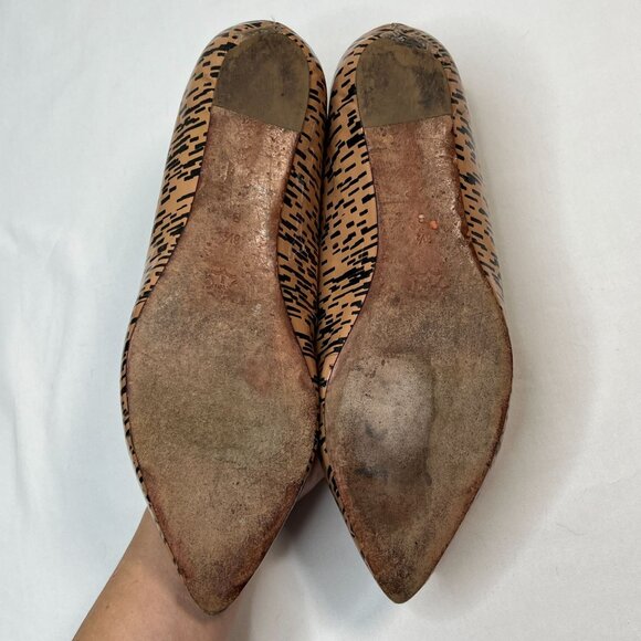 Loeffler Randall Patent Leather Printed Flats Tan Black Pointed Toe Size 8.5 - Picture 11 of 16